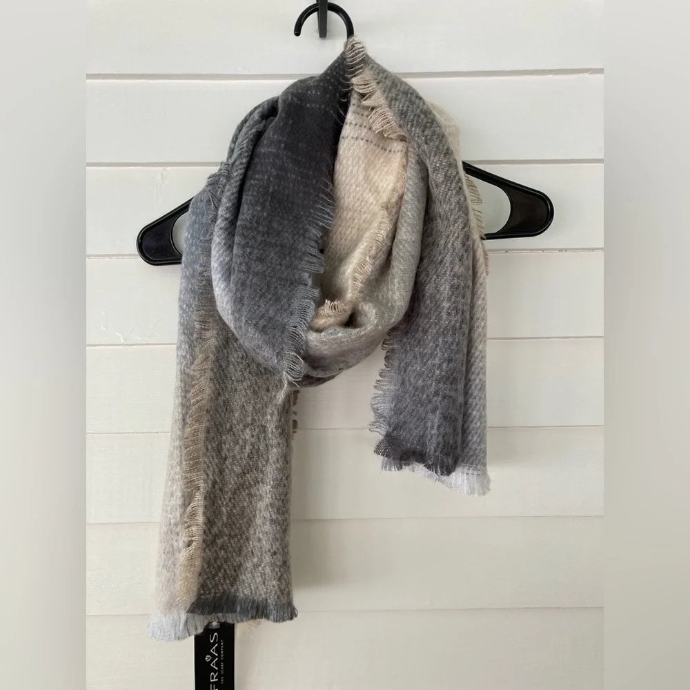 Fraas | Cashmink Scarf Taupe Gray Ombre 16x68” NWT Ultra Soft